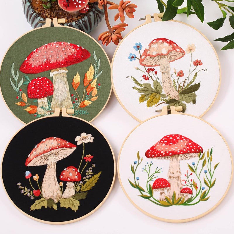 REEWISLY 4 pcs of Embroidery Starter kit with Patterns and Instructions, DIY Adult Beginner Embroidery Kits, Including 2 Plastic Embroidery Rings, 1 Pair of Scissors, Colored Threads and Needles - Image 4